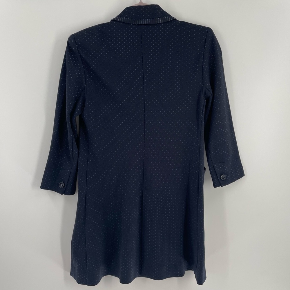 Cabi Carriage Navy Dot Stripe Detail Button Up Pockets Knit 3/4 Sleeve Jacket - Picture 7 of 13